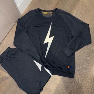 Aviator Nation Charcoal Sweatshirt with White Lightning Bolt